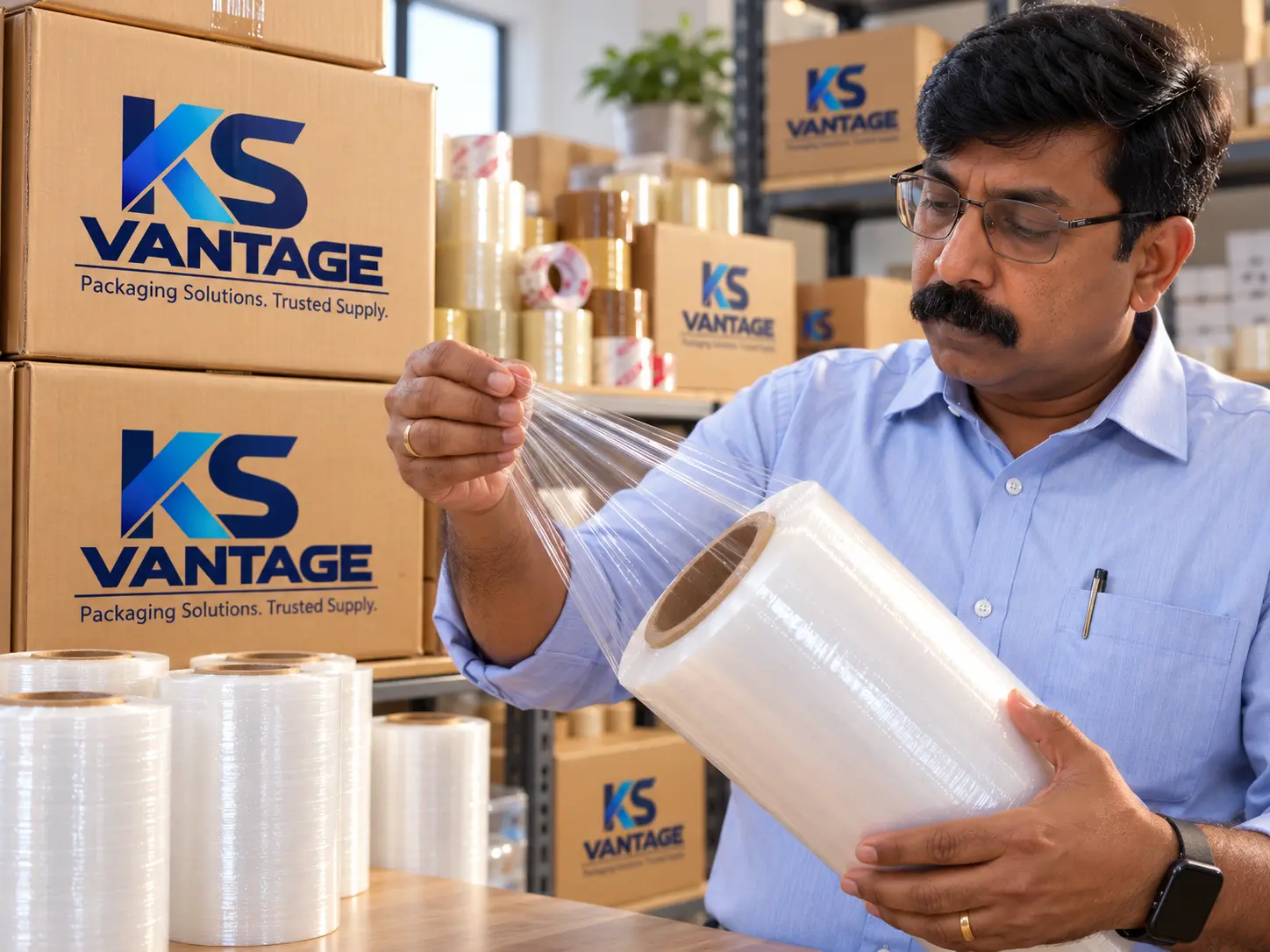 Neatly stocked packaging materials