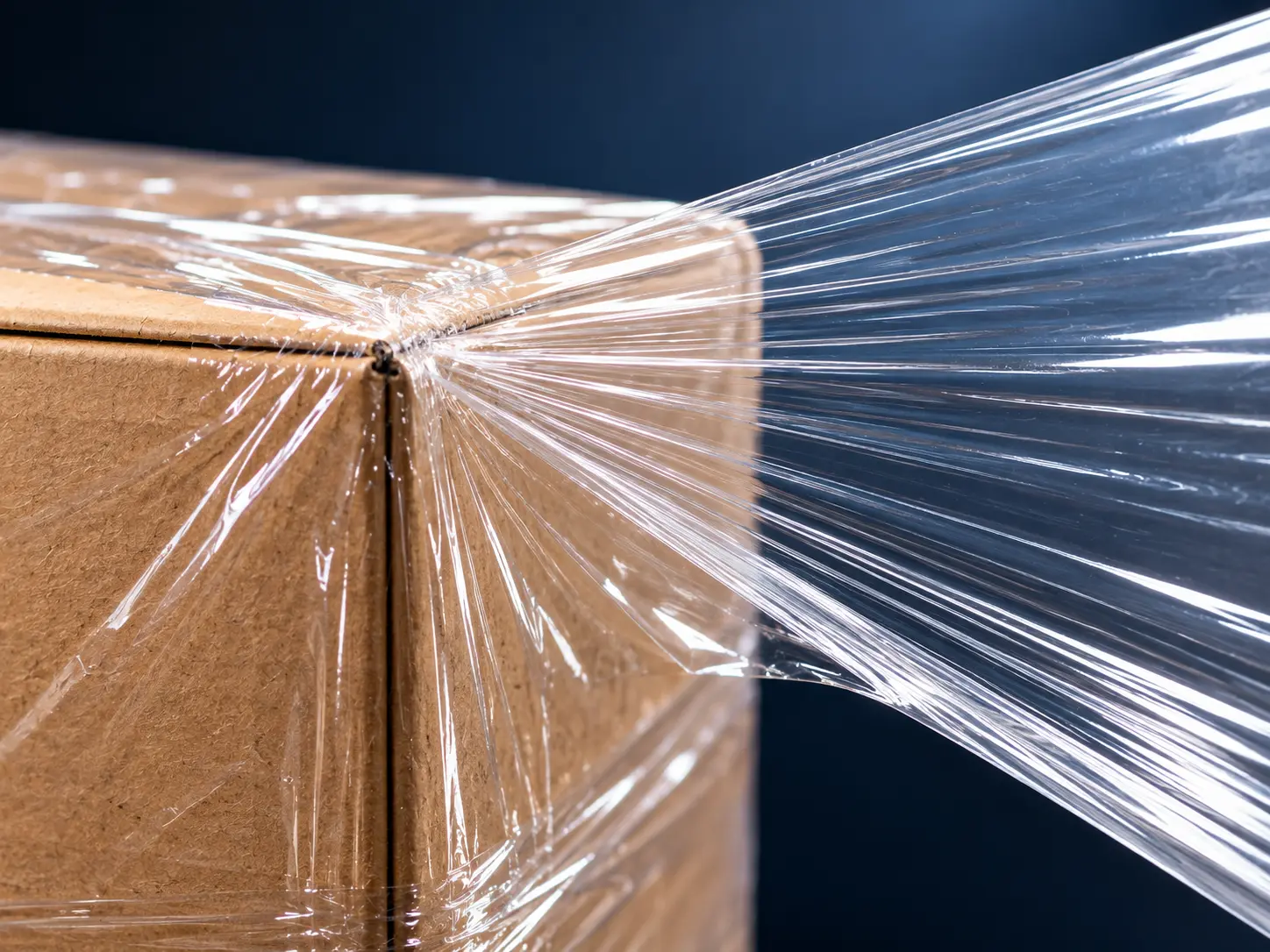Close up of stretch film stretched over cardboard